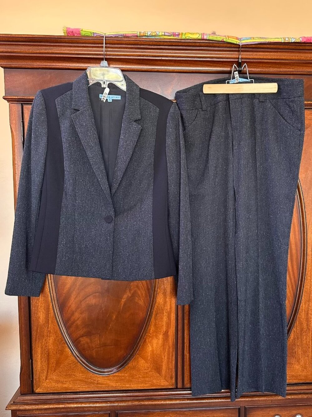 Antonio Melani Navy Pant Suit Size 8 Tailored Career Wide Leg Pants Set